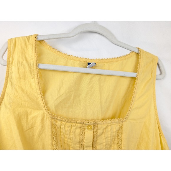 Cotton Peplum Blouse Lace Pintuck Button Yellow XL Boho Romantic Cottagecore Y2K - Picture 5 of 9